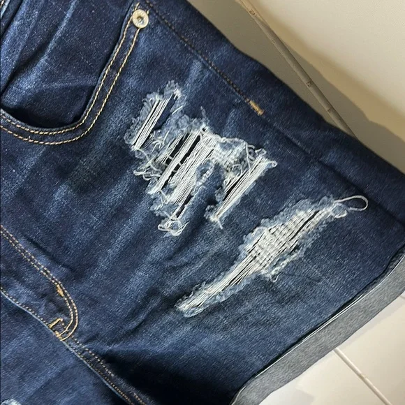 American Eagle Outfitters Women's Ripped Jean Shorts - Dark Blue - Picture 3 of 3